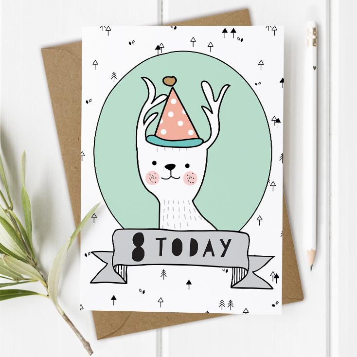 Age 8 Birthday Card - Deer