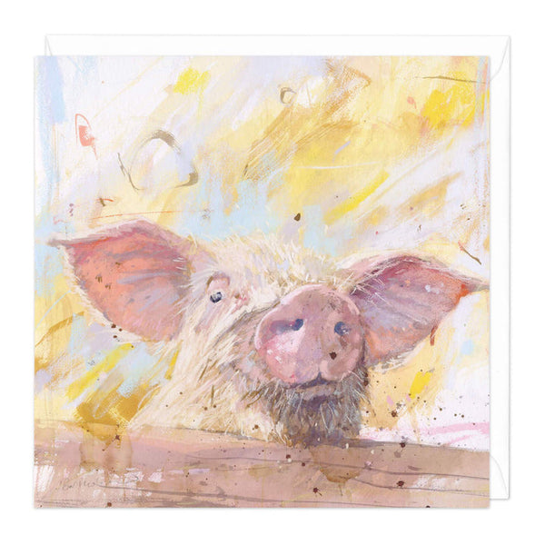 Whistlefish Pig On Yellow Art Card