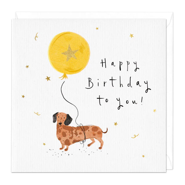 Whistlefish Dachsund & Balloon Happy Birthday Card