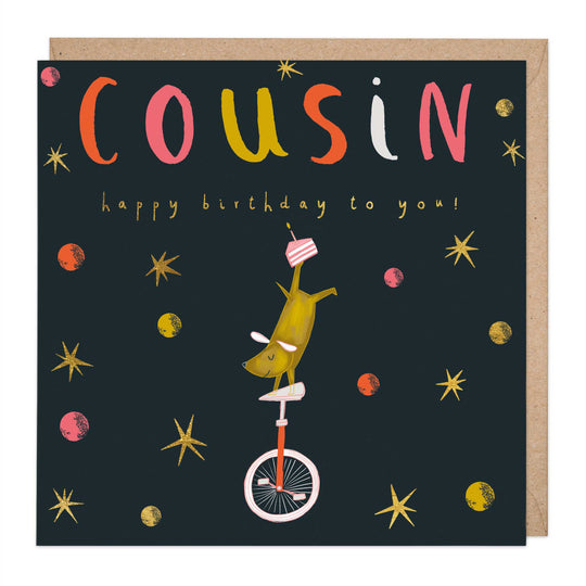 Whistlefish Cousin Unicycle Dog Birthday Card