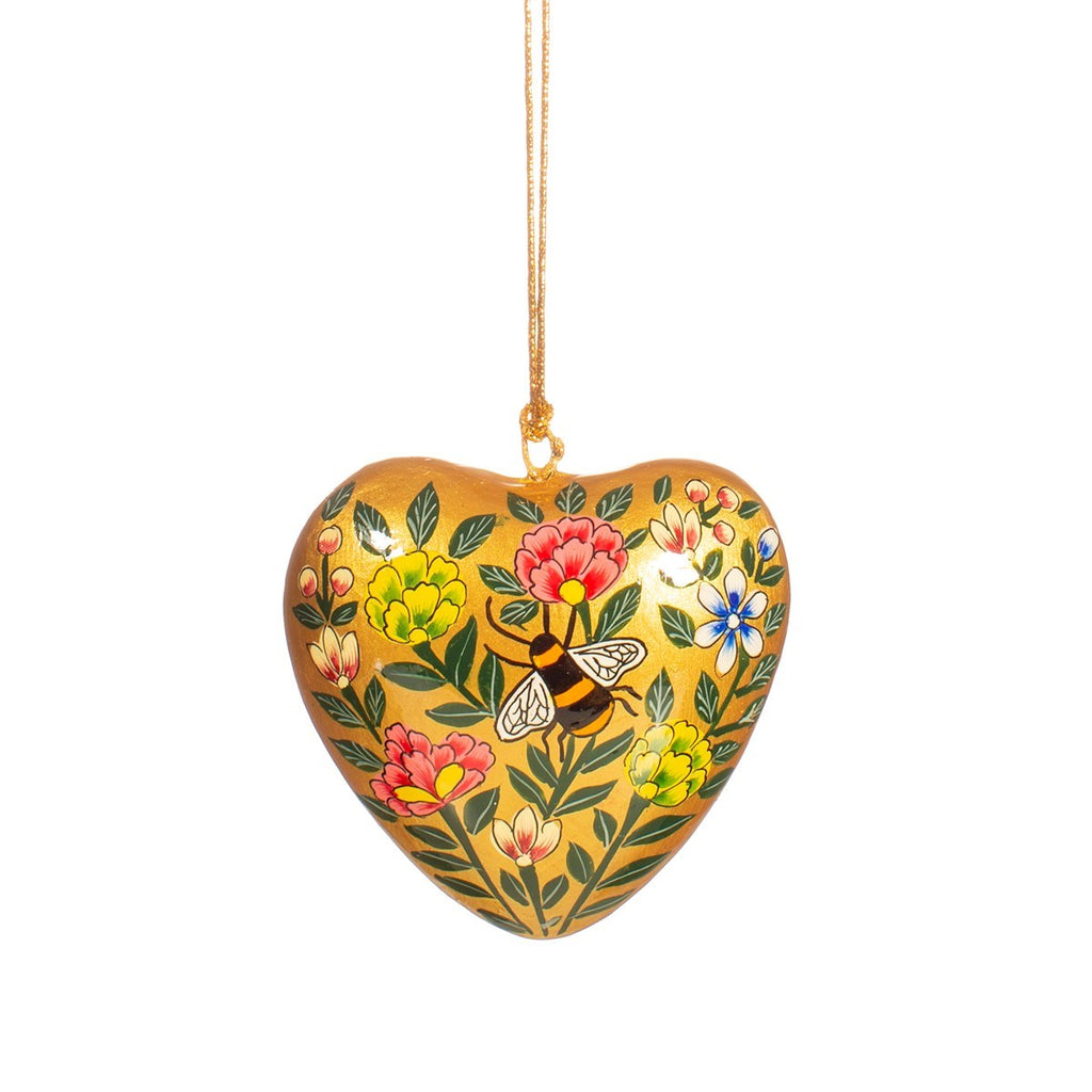 Sass & Belle Kashmiri Floral Heart with Bee Paper Mache Hanging