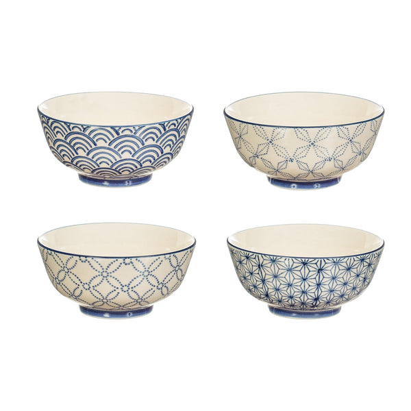 Sass & Belle Sashiko Pattern Bowls - 4 Assorted