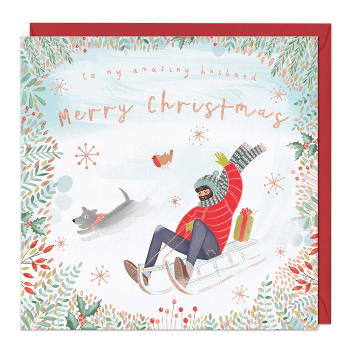 Whistlefish Snow Sleigh Husband Christmas Card