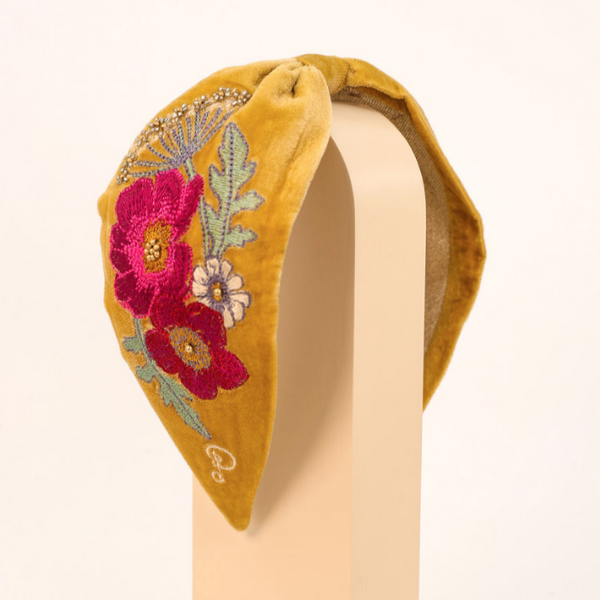 Powder Headband Embroidered Wild Woodland - Mustard