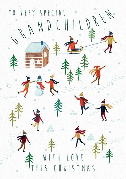 The Art File Grandchildren Skiing Christmas Card