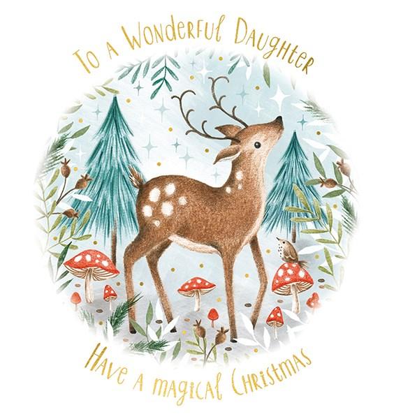Daughter Deer & Mushrooms Christmas Card