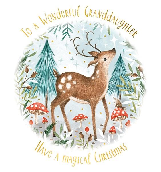 The Art File To A Wonderful Granddaughter Deer & Mushrooms Christmas Card