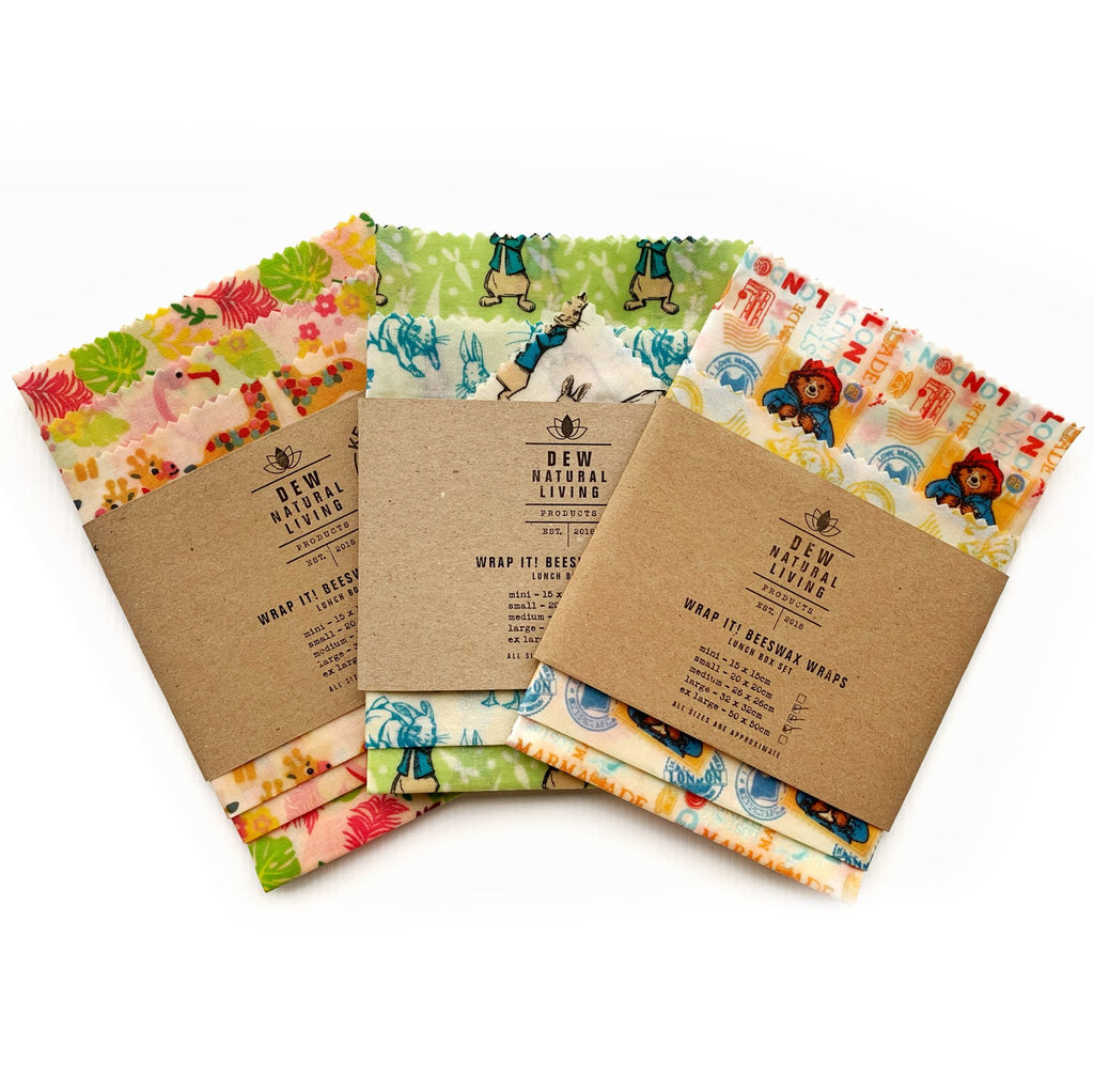 Children's Lunch Box Set - Bees Wax Wraps - Dew Natural Living