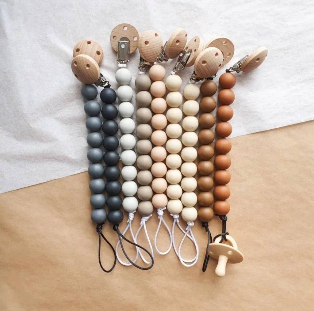 Silicone & Wood Dummy/ Pacifier Clip - Tan