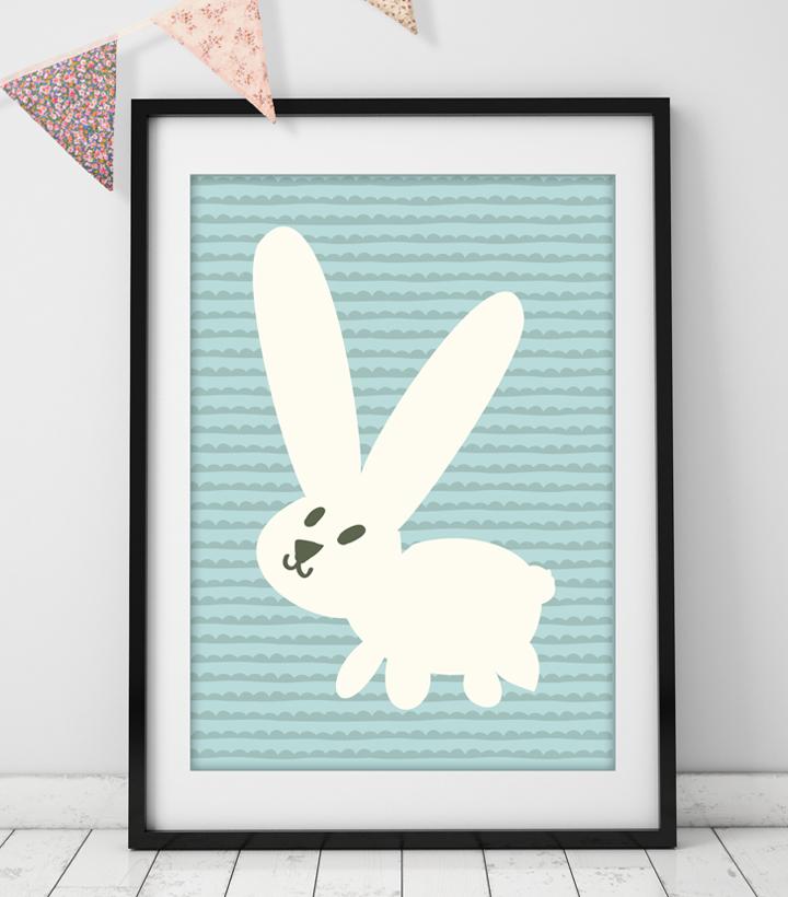 SALE 50% OFF - Mrs Best Paper Co Blue Rabbit Children's Art Print